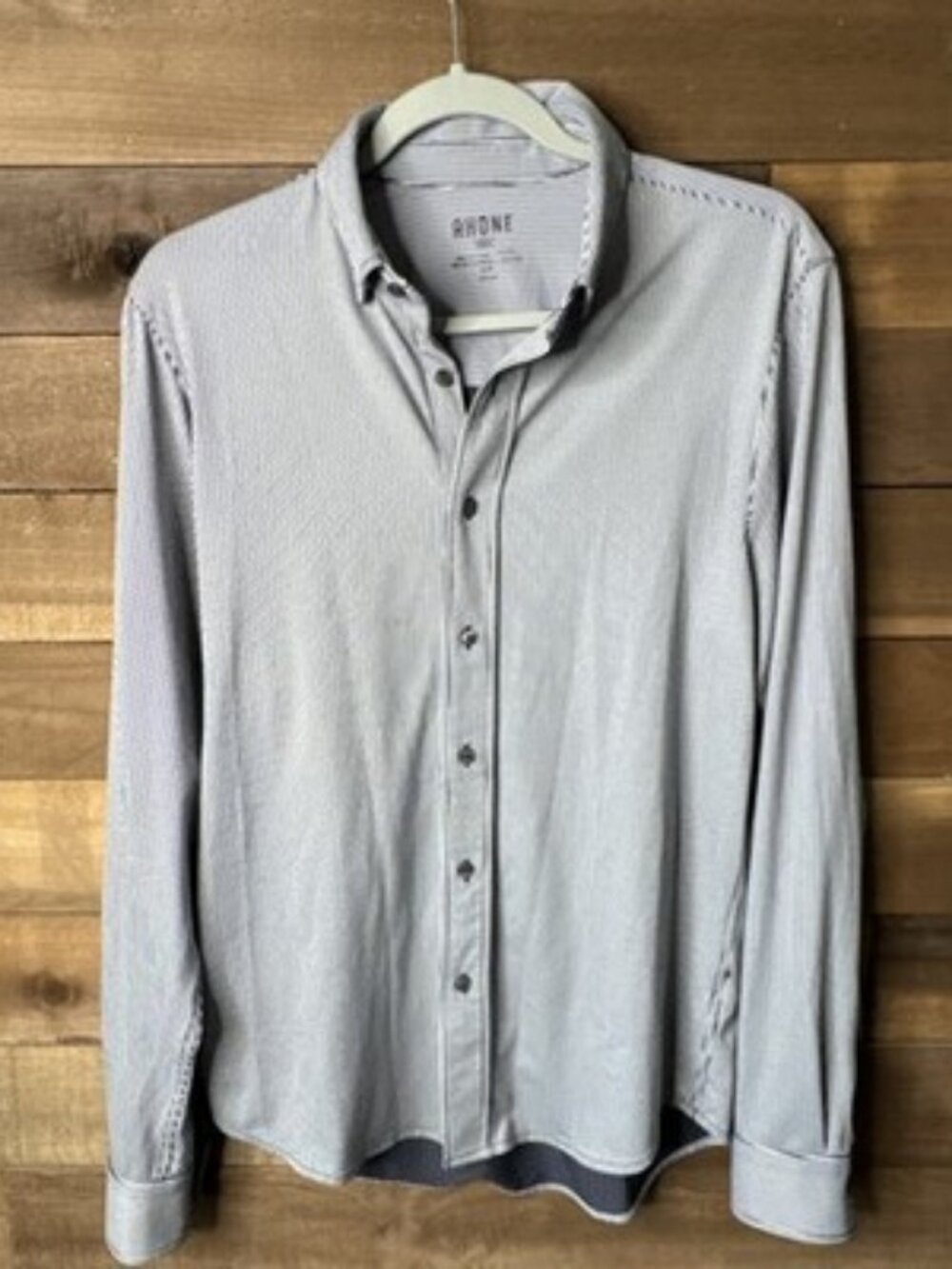 Rhone Men's Small S/P Commuter Shirt Long Sleeve Performance Navy White Stripe